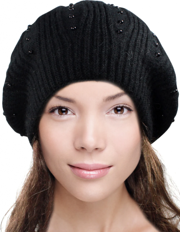 Topi beanie dengan aksen rantai mutiara